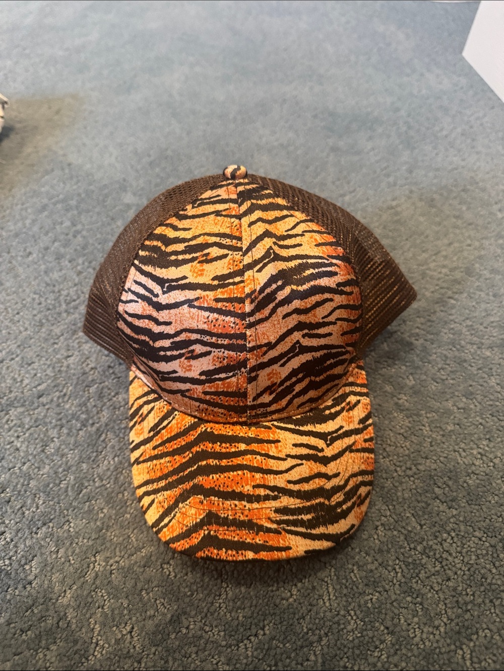 Tiger Print Mesh Trucker Hat - Orange